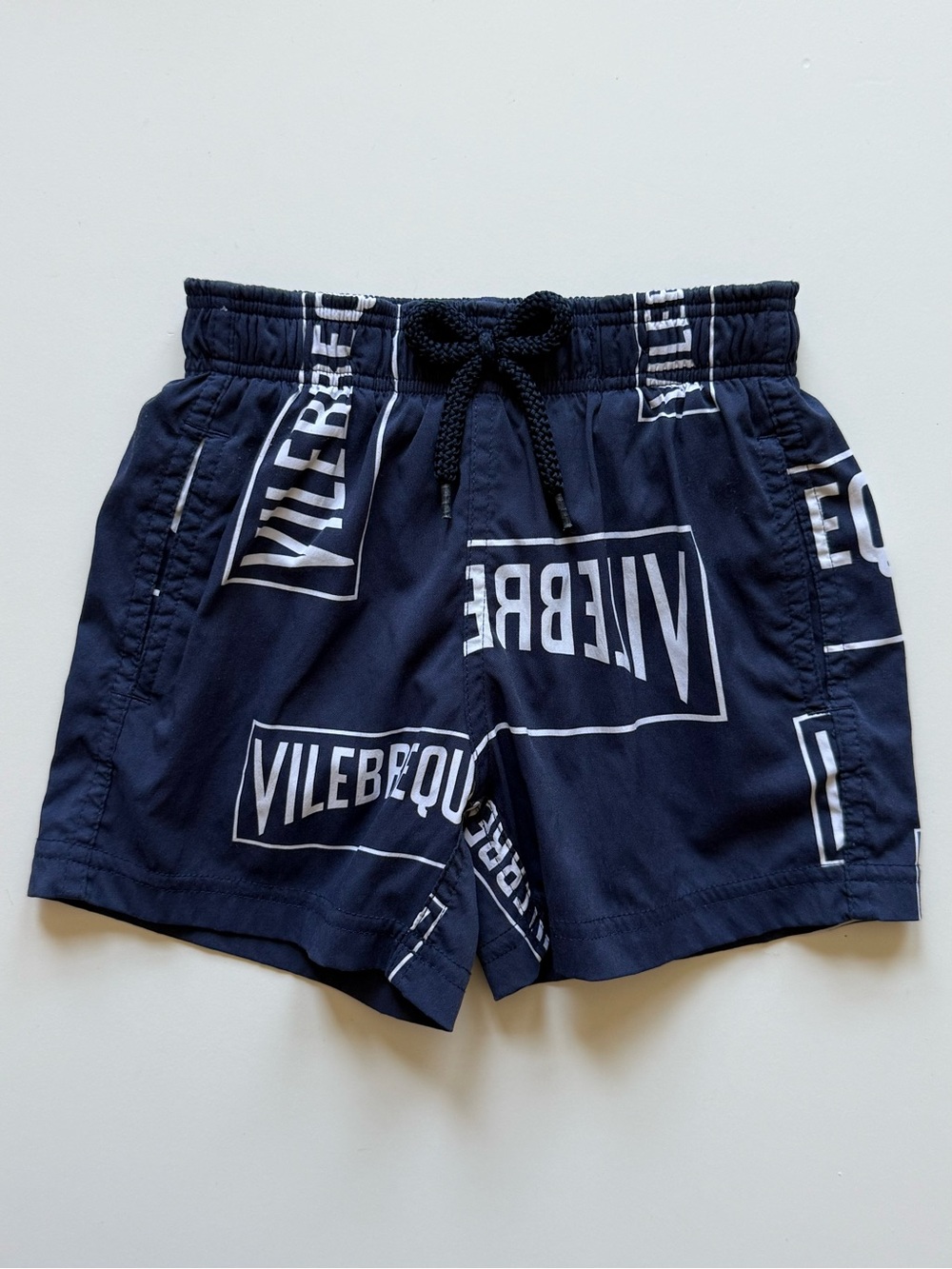 Vilebrequin Boys' Navy Oversized Logo Print Swim Trunks - Size 4Y
